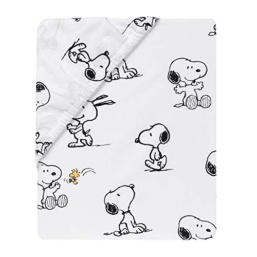 Image of Lambs & Ivy Classic Snoopy 100% Cotton White /Black Fitted Baby Crib Sheet