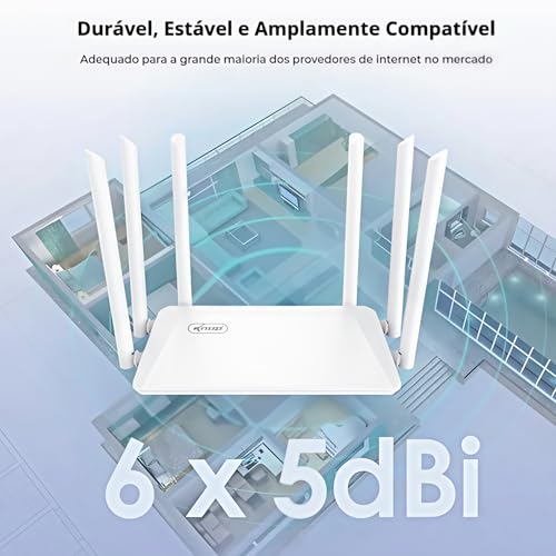 Roteador WiFi 5G Gigabit - Sinal Ultra Forte com 6 Antenas de 5dB, 3 Modos (Roteador/AP/Repetidor),
