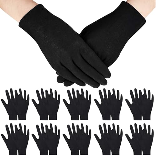 11 PaarSchwarze Baumwollhandschuhe Atmungsaktive Handschuhe Unterziehhandschuhe Motorrad Warme Handschuhe Elastische Wiederverwendbar Geeignet für Radfahrer Skifahrer und zur Schmuckprüfung