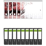 Wallario 9 Stück breite Ordner inkl. Klebeetiketten mit Motiv Romantische Bootsanlegestelle in rot-weiß - Set mit Rückenschildern/Ordnerrücken Stickern