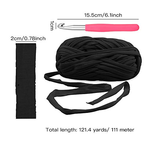 Knitting Yarn Fabric Cloth T-Shirt Yarn Carpet Yarn，120 Yards Knitting Yarn For Hand Diy Bag Blanket Cushion Crocheting Projects,With Crochet Hook (Red,Gray,Black) #TOP6