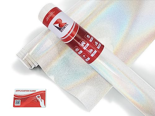 Rwraps Diamond Vinyl Car Wrap Film in White Chameleon - 5ft x 2ft - Vehicle Sheet Roll with Adhesive Back and Air Release Technology