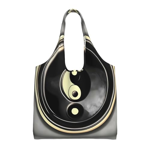 Sac fourre-tout en toile noir Yin Yang pour remplacer les sachets plastiques jetables
