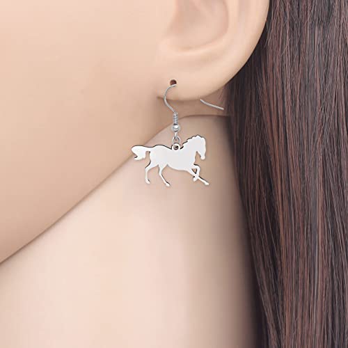 Newei Enamel Alloy Sweet Running Horse Earrings Drop Dangle Fashion Animals Jewelry For Women Girls Gift (Silver Plated) #TOP1