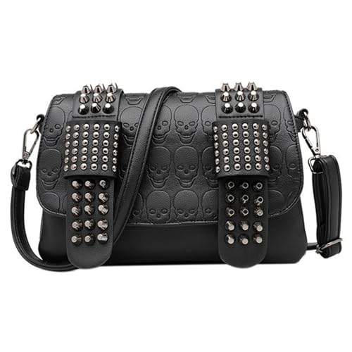 Sac à bandoulière pour femme avec chaîne punk végétalienne et motifs rivets gothiques