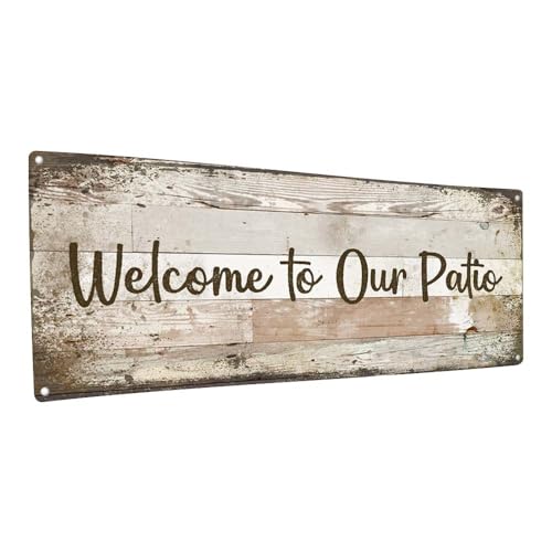Homebody Accents Welcome to Our Patio Metal Sign; Indoor-Outdoor, Aluminum Wall Decor for your Porch, Deck, or Terrace., 5.75"x15.5"