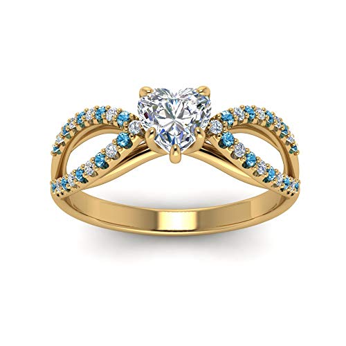 Image of 55Carat Choose Your Gemstone Reverse Pave Split Shank Diamond CZ Ring Yellow Gold Plated Heart Shape Split Shank Engagement Ring Minimal Modern Design Birthday Gift Wedding Gift US Size 4 to 12