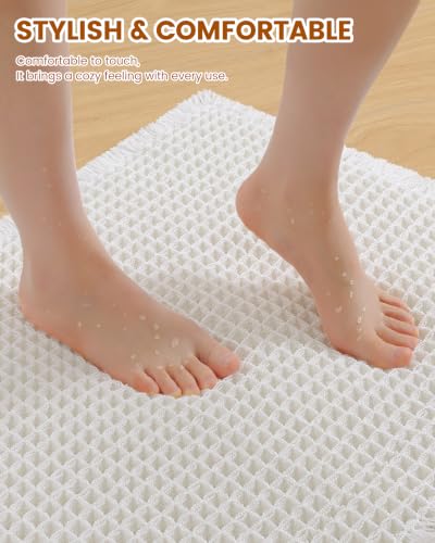 Image of Smiry Waffle Bath Mat 30x20, Extra Soft Absorbent Bathroom Rugs, Non Slip Machine Washable Quick Dry Bath Rugs for Bathroom Floor, Tub, Shower, Home Decor Accessories, White