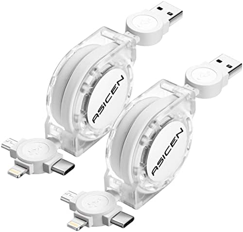 Multi Fast Charging Cable 2Pack Retractable Charger Cable 3.3ft 3-in-1 USB Charge Cord with Lightning/Type C/Micro USB Ports for iPhone/Samsung Galaxy/Huawei/LG/OnePlus/Google/Nokia