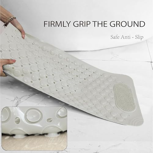 Image of Charge -X Anti Slip Bath Mat with Foot Scrubber for Bathroom | 2-in-1 Silicone Shower Mat with Suction Cups & Drainage Holes | Deep Cleaning Foot Scrubber Massage Mat (70 x 35 cm) White