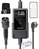dé Typ 2 Ladekabel Schuko mit APP 3,7kW [7m, 6-16A, 1-phasig] Ladekabel Typ 2 Schuko mit Fernsteuerbarer Leistung - EV Charger 3,7kW für e Auto ID.3/4/5/7, Model Y/3, ENYAQ und Anderen PHEV/EV