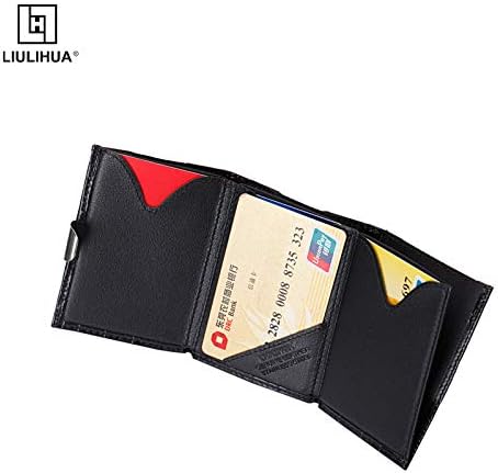 LLH Leather Trifold Wallet - RFID Blocking with Stainless Steel Locking Clip Wallet, Minimalist Front Pocket RFID Blocking Credit Card Holder (Yellow) (Black-C) - Image 5