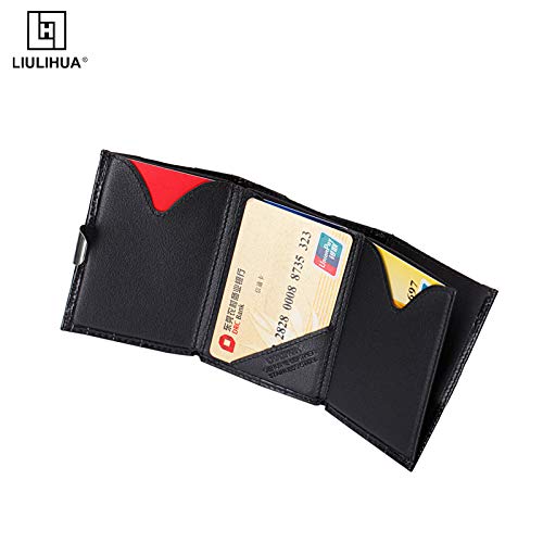 Image of LLH Leather Trifold Wallet - RFID Blocking with Stainless Steel Locking Clip Wallet, Minimalist Front Pocket RFID Blocking Credit Card Holder (Yellow) (Black-C)