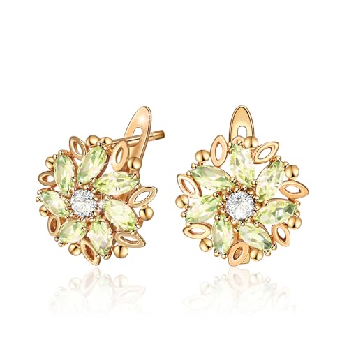 XUPING Flower Boucles d'oreilles pour femme Boucles d'oreilles en cristal Fleur Créoles en or 14k Suspendues Green Strass Bijoux Hypoallergéniques（Vert）