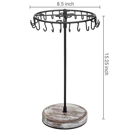 Mygift 15-Inch Rotating Black Metal Torched Wood Base Scrollwork Necklace Holder/Jewelry Organizer Tower With 24 Hooks #TOP4