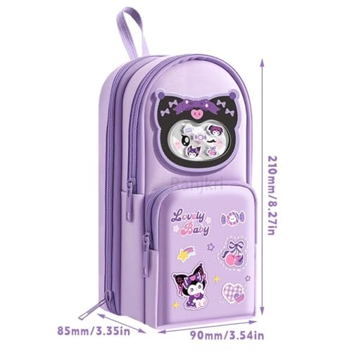 Image of Cute RABIT Pencil Pouch for Girls Large Capacity Pen Bag with 3 Layers & 6 Pockets Multi-Functional Hanging Pencil Case for Kids, Students & Office Use Pink Aesthetic Stationery Organizer