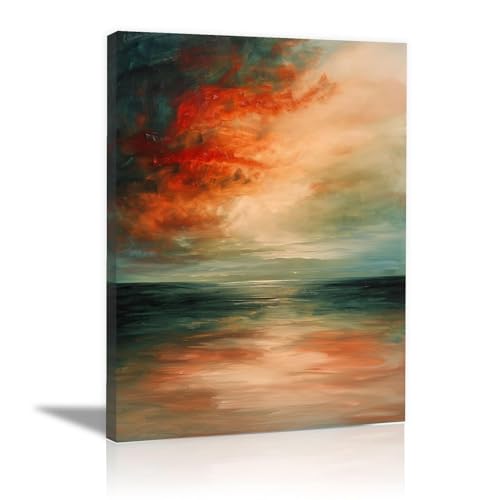 Tableau abstrait littoral 40x60cm encadré WODJEM pour salon