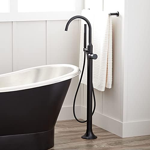 Signature Hardware 466441 Lentz Floor Mounted Tub Filler Faucet - Includes Hand Shower - Matte Black