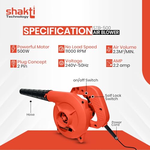 Image of Shakti Technology STB-500 - Blower Machine - Air Blower for Dust Cleaner for Home, Heavy Duty Air Blower Machine with,11000 RPM, 500W, Blow Rate 2.3m /Min - Made in India 6 Month Warranty
