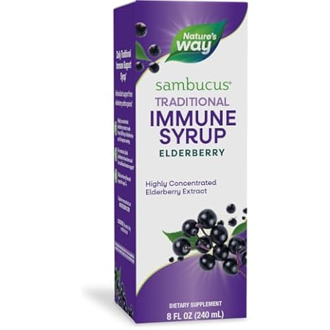 Nature’s Way Sambucus Elderberry Traditional Immune Syrup, Highly Concentrated Black Elderberry Extract, Traditional Immune Support*, Delicious Berry Flavored, 8 Fl Oz (Packaging May Vary) Cover