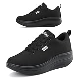 RUIDENG Black Sneakers for Women Cushiony | Platform Work Shoes for Women Light As Air | 2 Inch Thick Rocker Bottom Size 9