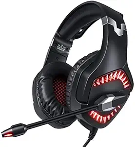 Gaming Headset with Microphone, Wired Headphones with LED Lights (red)