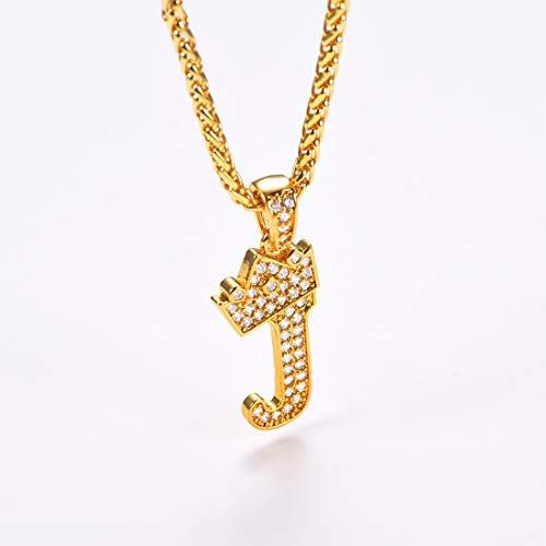 U7 Initial J Necklace For Men Women 18K Gold Plated Name Letter Pendant Personalized Bling King Crown Jewelry With 22 Inch Chain #TOP2