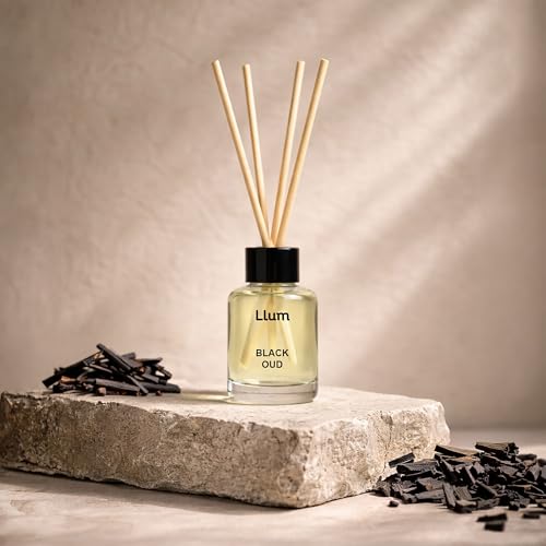 Image of Llum Black Oud 30ml Reed Diffuser Set | Premium Room Freshener for Small Spaces, Washrooms, Desk Accessory | Organic, Toxin Free Home Fragrance, Aromatherapy | Luxurious Scents | Elegant Gift