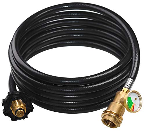 DOZYANT 12 FT Propane Extension Hose with Gauge -Leak Detector Replacement for Gas Grill, Heater and All Other Propane Appliances, Acme to Male POL Fittings