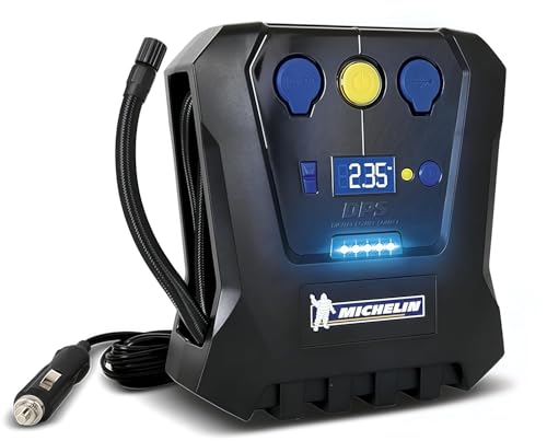 MICHELIN 009519 Compresseur à Air 12 V Programmable – 7 Bars – Gonflage Pneus de Voiture en 3 Minutes – Arrêt Automatique - Manomètre Digital – Robuste Compact – LED - Livré avec Embouts adaptateurs