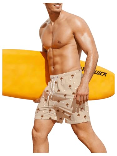 Verdusa Men's Coconut Tree Print Hawaiian Shorts Tropical Drawstring Swim Trunks with Pocket4