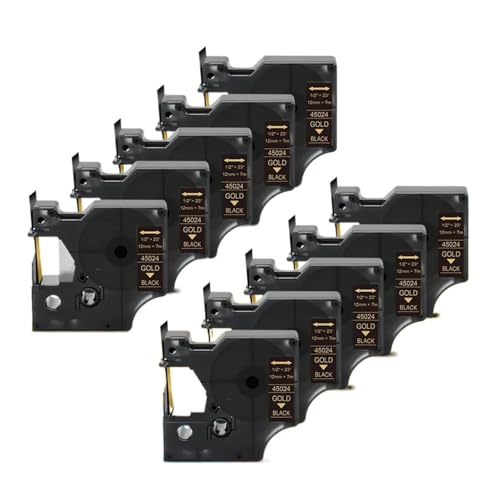 10PK 45021 ���x���e�[�v 6mmx7m 350 LM160 280 �ƌ݊������� D1 ���{���J�Z�b�g�t�� ���n�ɍ�(Gold on Black)