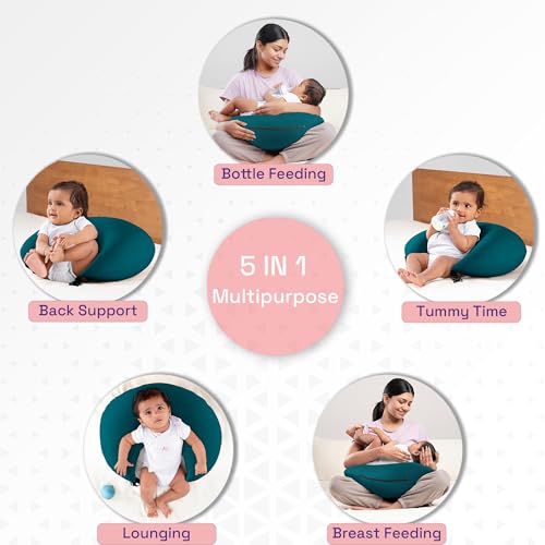 Image of Wakefit Nursing Pillow for Breastfeeding & Baby Care | 5 in 1 Feeding Pillow with Bamboo Waterproof Removable Cover | Super Soft & Machine Washable Waterproof Cover | Teal