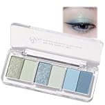 Blue Eyeshadow Palette - 6 Color Matte & Glitter, Highly Pigmented, Waterproof & Long-Lasting Eye Shadow for Women, Navy Blue & Green Light Shades