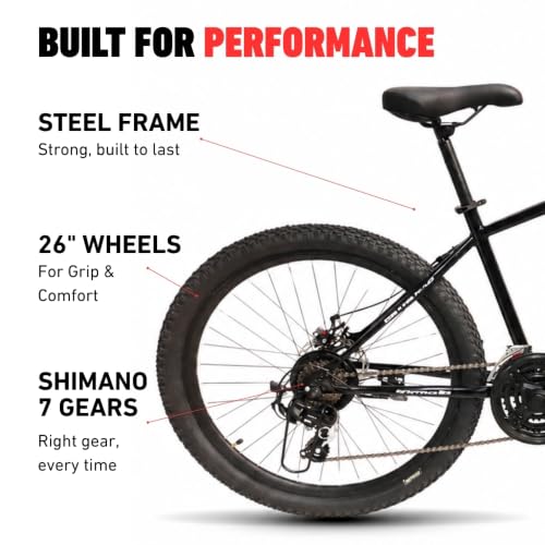 Image of Omobikes Manali Ace | Gear MTB Mountain Cycle | 21 Shimano Speed | Front Suspension | 26Inch Tire | Disc Brakes | Steel Frame | for 15+ Years Adults Unisex (Black)