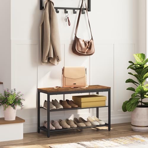 HOOBRO Shoe Bench, 3-Tier Shoe Rack, Industrial Shoe Organizer Storage Bench, 29.5 inches Entry Bench with Mesh Shelves, for Entryway, Living Room, Hallway, Easy Assembly, Rustic Brown BF75HX01 - Image 5