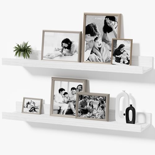 Floating Picture Ledge Shelves, 2-Pack Wall Mounted Book Shelf for Nursery & Kids Room, Floating Shelves for Wall Photo Frames with Lip, Living Room or Bedroom, 24inch, White