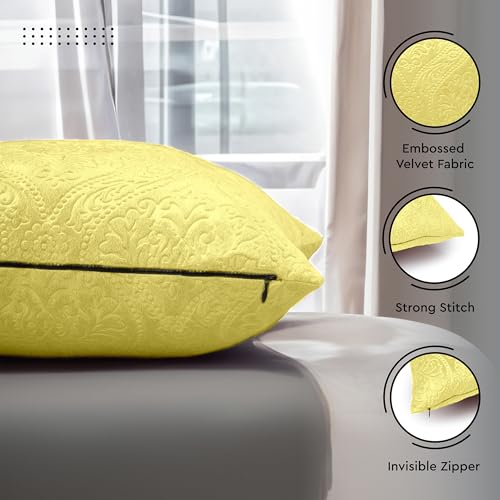 Image of Encasa XO Velvet Cushion Covers, No Inserts, Set of 2, Pale Lime