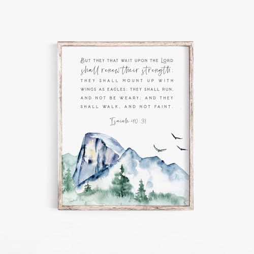 Poster Of Isaiah 40:31 But They That Wait Upon The Lord Bible Verse Wall Art Print Farmhouse Nursery Boys Room Watercolor Kjv Scripture, 256 Poster