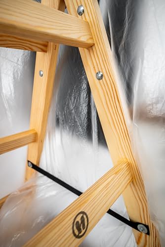 DRABEST - Holzleiter - für Malerarbeiten - 2X 4 Sprossen - m lang - bis 150 kg - Arbeitshöhe 1,24m 2,7 m - Klappbar - Tritt-, Bock-, Stehleiter - Beidseitig Begehbar, Imprägniert - mit Eimerhaken