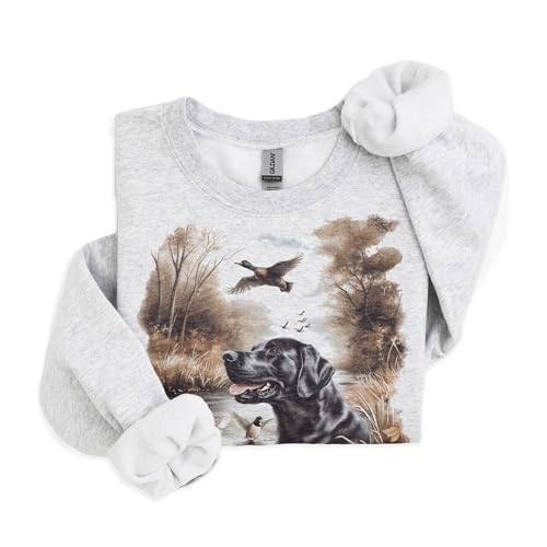 Vintage Black Lab Hunting Dog Mallard Ducks Wilderness Scene Sweatshirt - 90s Vintage Duck Pond Sweatshirt - Scenic Cozy Fall Autumn Nature Sweater - Unisex Graphic Crewneck Sweatshirt3