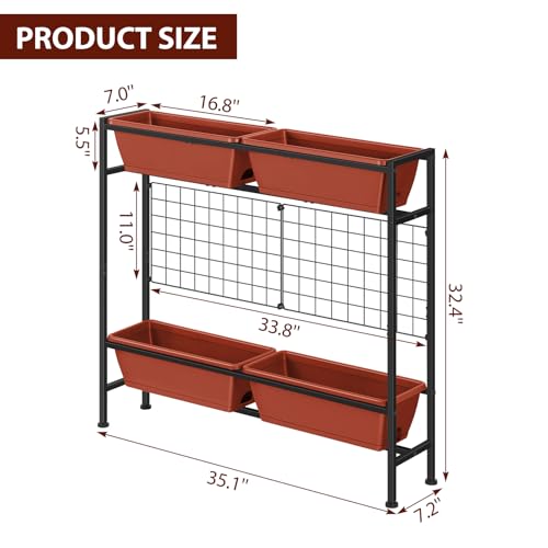 Image of OYEAL Raised Garden Beds with Legs & Trellis, 32 inch Tall Herb Garden Planters for Indoor /Outdoor Plants, Vertical Elevated Flower Box for Backyard, Porch, Patio, Balcony, Red