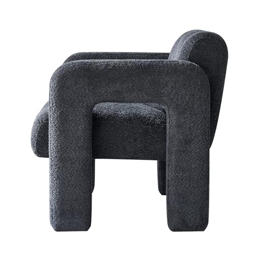 Sillón moderno con tela boucle gris oscuro miniatura 6