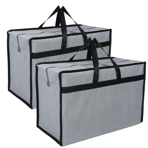 Image of Shibui Heavy Duty Extra Large Storage Bag, Moving Bag Tote, Blanket Clothes Organizer, Comforter, Bedroom closet, Room Essentials (Grey Canvas) (Pack of 2, Black)
