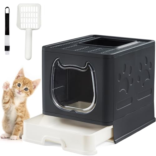 Suhaco Caja De Arena Para Gatos Plegable, Caja De Arena Para Gatos De Entrada Superior Con Tapa, Tandeja De Arena Para Gatos Que Incluye Cuchara De Arena Para Gatos Y 2-1 Cepillo De Limpieza Negro Suhaco Caja De Arena Para Gatos Plegable, Caja De Arena Para Gatos De Entrada Superior Con Tapa, Tandeja De Arena Para Gatos Que Incluye Cuchara De Arena Para Gatos Y 2-1 Cepillo De Limpieza Negro