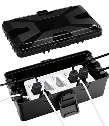 Boîte de Câble Etanche,26.1x15x9.4 CM Boite Etanche,Boite Etanche Electrique Exterieu,6 Entrée de Joint de Câble,IP54 Boite Rangement Cable,pour Timer Outlet...