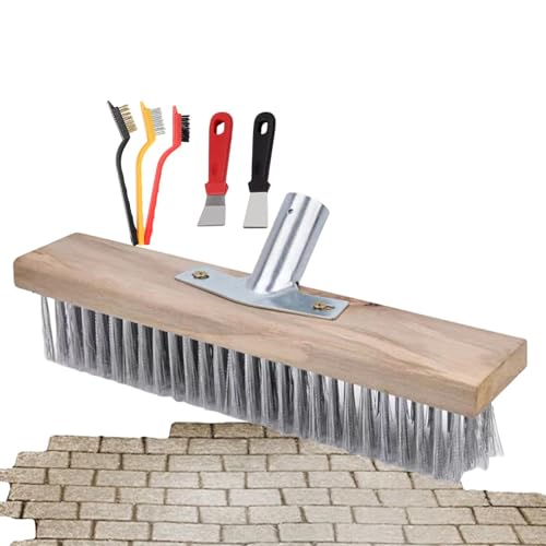 Cabezal Escoba Alambre - Escoba Resistente, Escoba Cerdas Rígidas, Cabezal Escoba De Alambre Resistente | Escoba De Patio con Soporte De Metal Resistente para Terrazas Y Pisos De Baldosas De Concreto