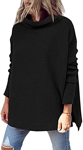 LILLUSORY Oversized Turtleneck Long Sweaters for Women Black Mock Casual Sweater Long Batwing Sleeve Ribbed Knit Pullover Tops