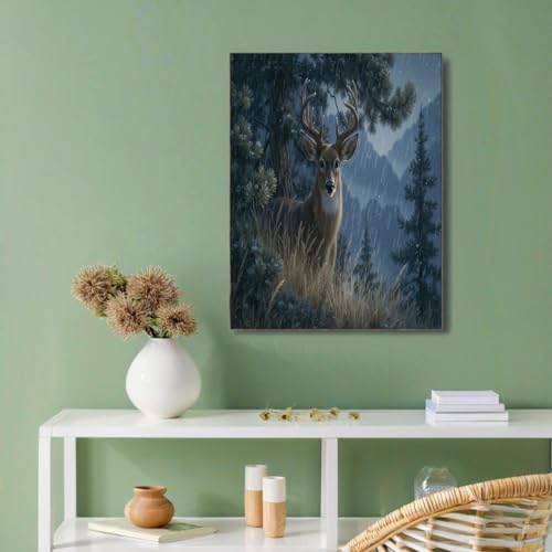 Cuadro de animales realistas 60x90cm de ciervos en el bosque de pinos