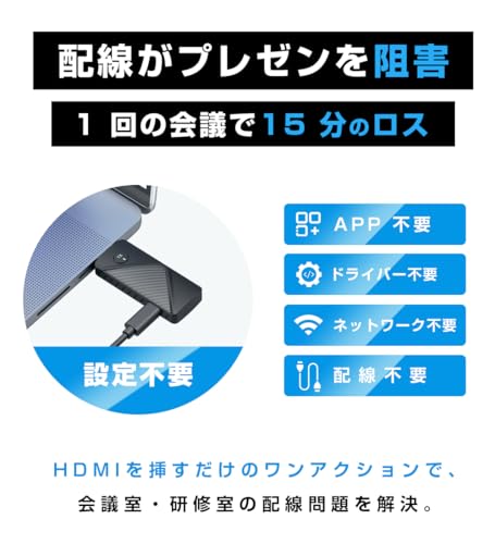 ワイヤレスHDMI 送受信機セット【日本技適認証済】無遅延 最大30m伝送 1080P/60Hz 2.4G/5Gデュアル帯域対応 プラグ＆プレイ 設定不要 ミラー/拡張モード搭載 テレビ/PC/Mac/カメラ/プロジェクター対応 無線映像音声同時送信 (ブラック)